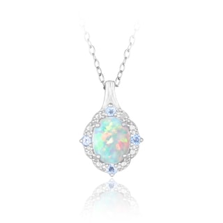 Glitzy Rocks Sterling Silver Opal, Blue Topaz and Diamond Necklace (I-J ...