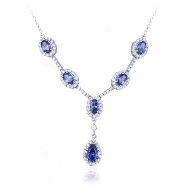 Icz Stonez Sterling Silver Blue and White Cubic Zirconia Necklace ...