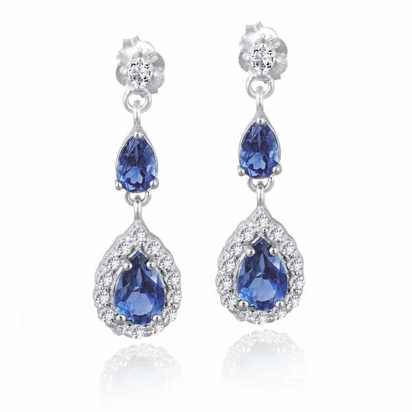 Icz Stonez Sterling Silver Blue and White Cubic Zirconia Teardrop Earrings ICZ Stonez Cubic Zirconia Earrings