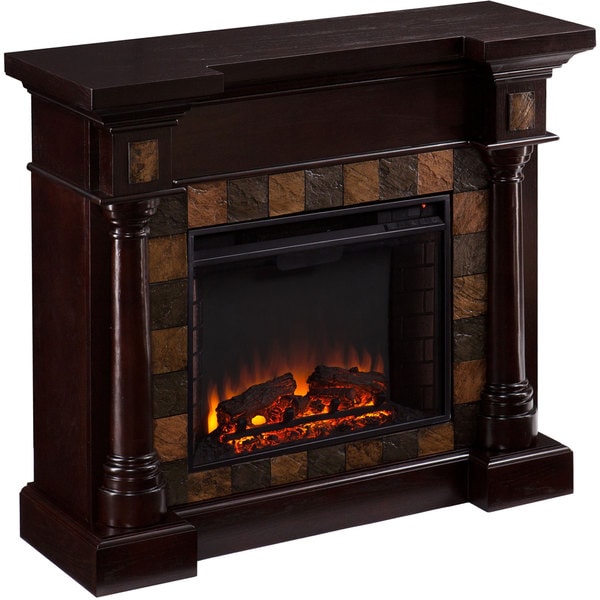 Upton Home Fowler Ebony Faux Stone Corner Electric Media Fireplace