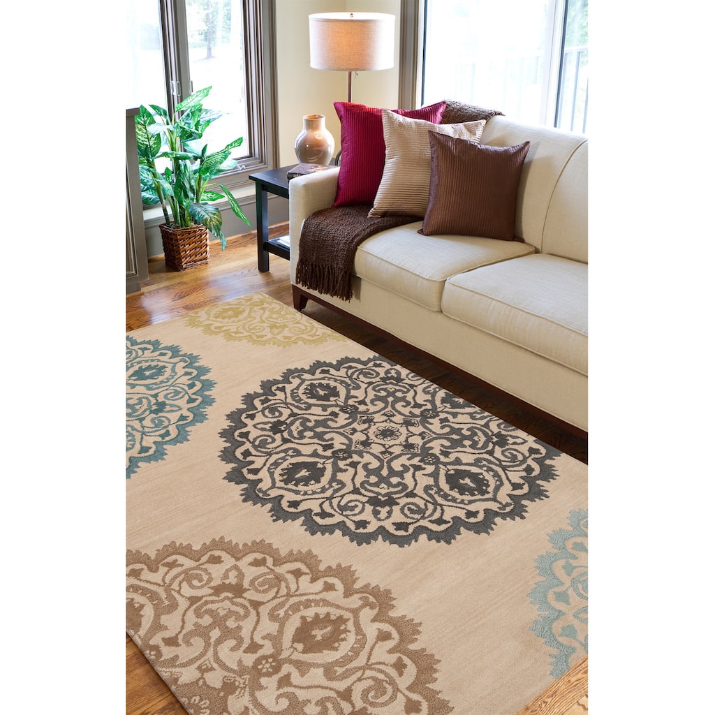 Hand-tufted Beige Wool Transitional Proton Area Rug - 5' x 7'