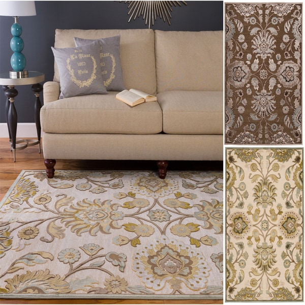 Hand-woven Traditional Beige/Brown Floral Durban Area Rug