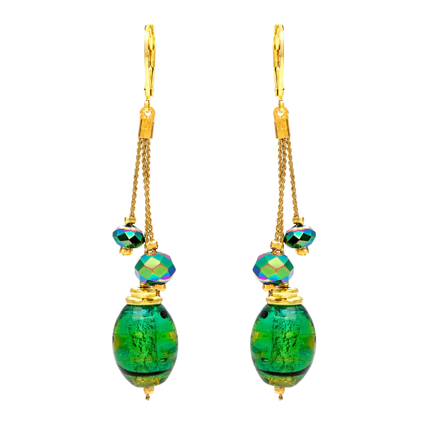 Hoop Earrings With Sparkling Green Faceted Crystal Accents Gold-Tone Hoop Earrings With Sparkling Green Faceted Crystal Accents Gold-Tone