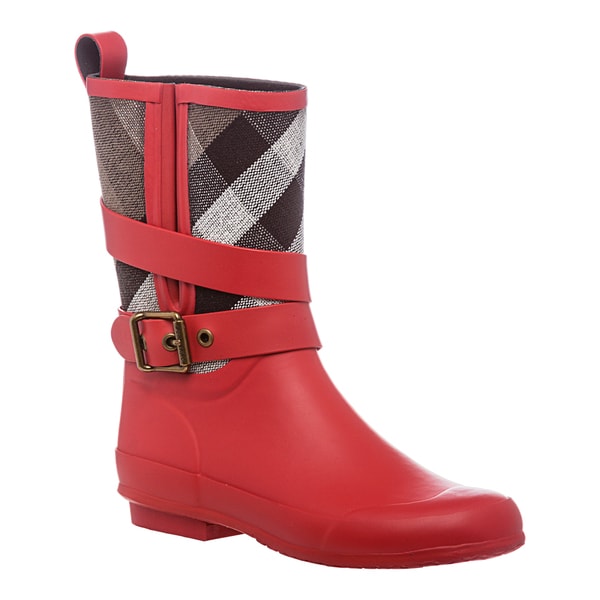 Burberry Women's Belted Check Rain Boots - 15678358 - Overstock.com ...