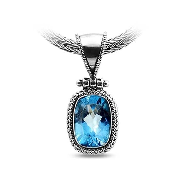 Sterling Silver Blue Topaz Cable Bali Pendant (Indonesia) Pendants