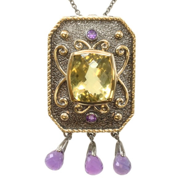 Michael Valitutti Two tone Silver Lemon Quartz and Amethyst Necklace