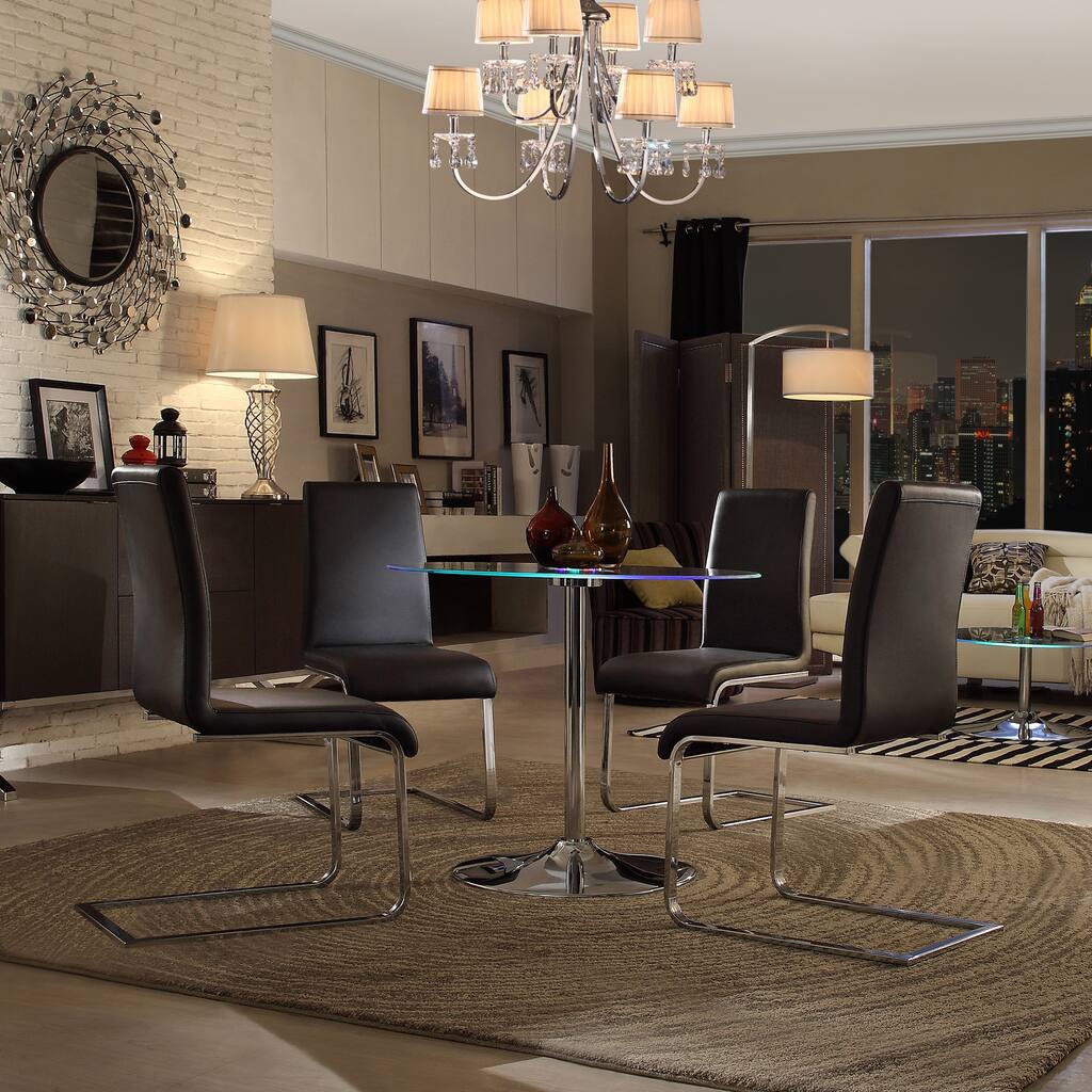Lorin LED Round Chrome and Black Dining Set iNSPIRE Q Modern