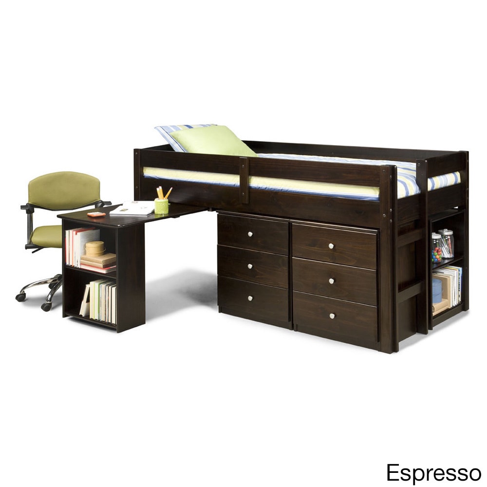 Rockford International Napoli Low Loft Twin Bed With 6 drawer Storage/ Bookshelves/ Desk Espresso Size Twin