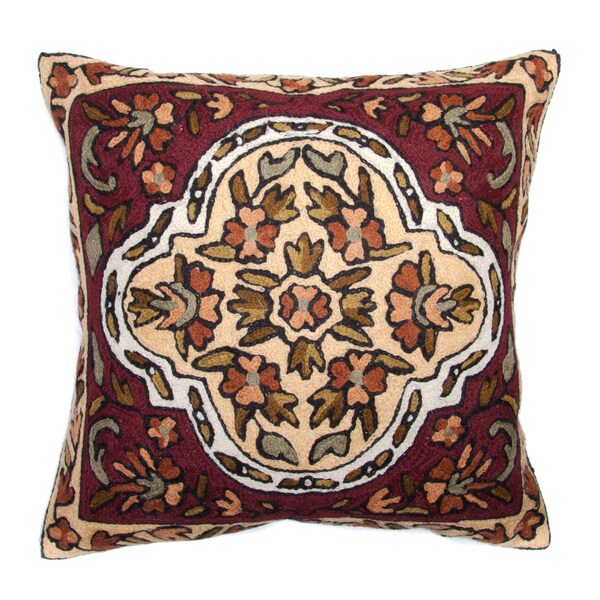 Shop Chain Stitch Embroidery Earth Garden Kashmir Cushion Cover (India