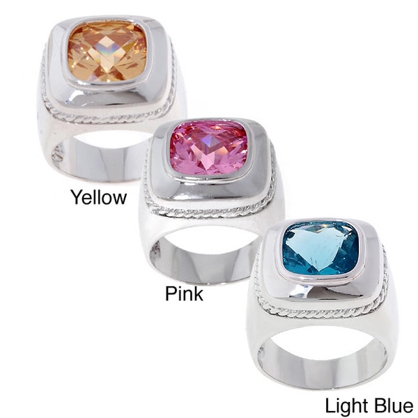 Icz Stonez Rhodium plated Sterling Silver Square CZ Ring ICZ Stonez Cubic Zirconia Rings