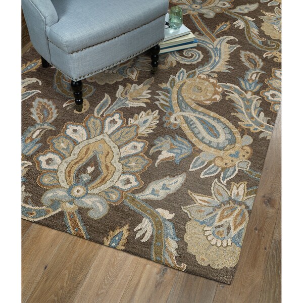 Christopher Kashan Hand-tufted Light Brown Paisley Rug (10' x 14') - 10' x 14'