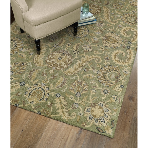 Christopher Kashan Hand-tufted Green Rug (4' x 6') - 4' x 6'