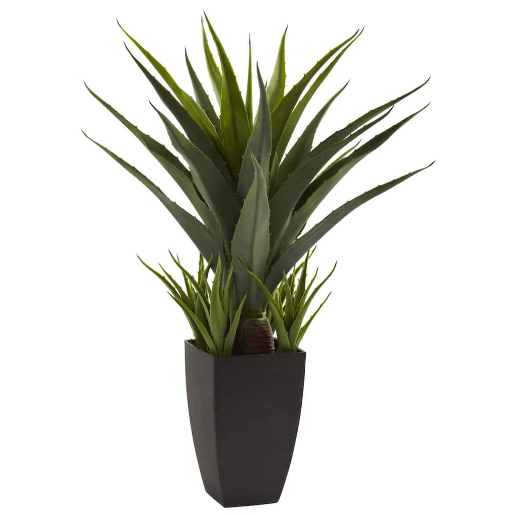 Nearly Natural Agave with Black Planter Decorative Plant - Green
