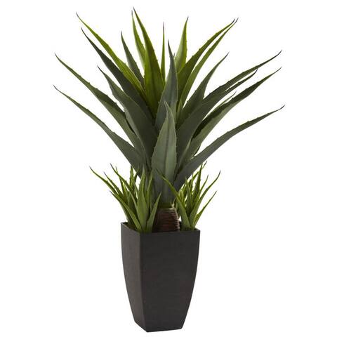 Nearly Natural Agave with Black Planter Decorative Plant