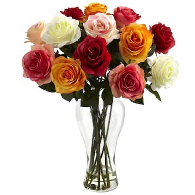 Assorted Blooming Roses/ Vase