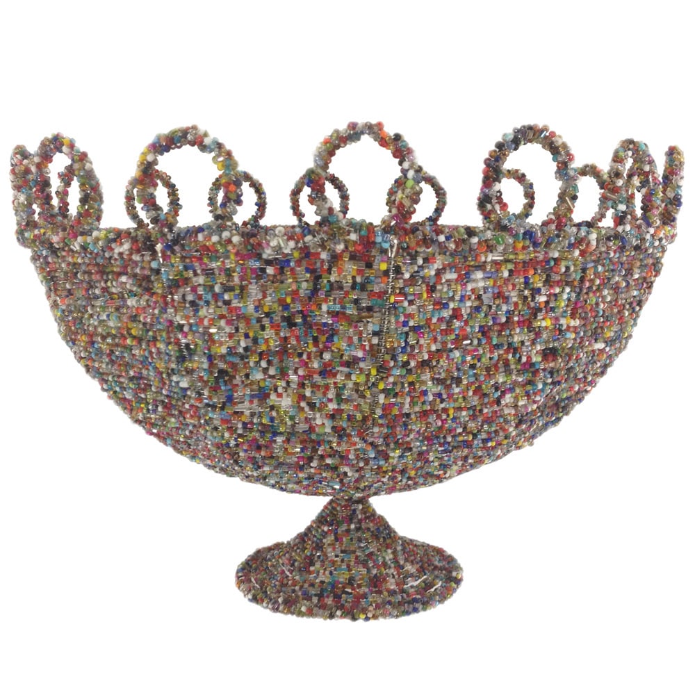 Round Multicolor Beaded Decorative Basket