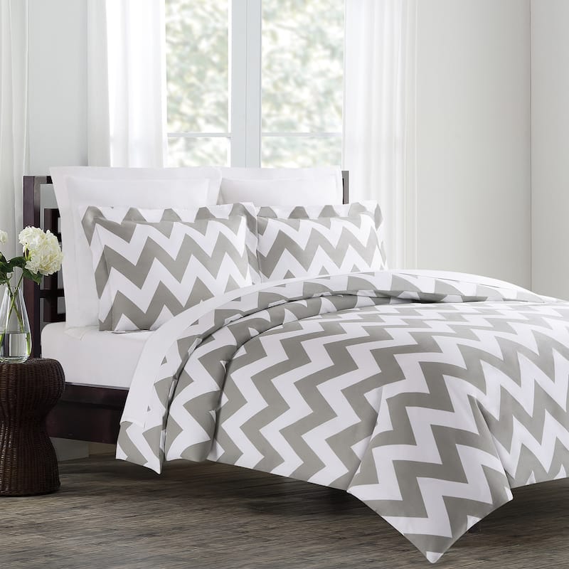 Echelon Home Chevron 3-piece Cotton Duvet Cover Set - Full/Queen / Light Gray