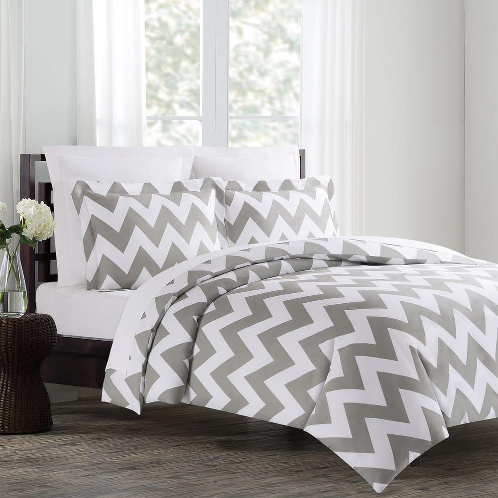Echelon Home Chevron 3-piece Cotton Duvet Cover Set