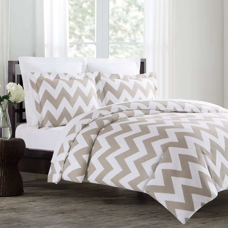 Echelon Home Chevron 3-piece Cotton Duvet Cover Set - Full/Queen Taupe