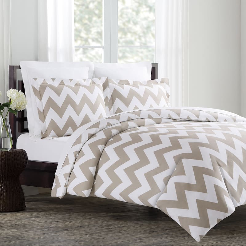 Echelon Home Chevron 3-piece Cotton Duvet Cover Set - King Taupe