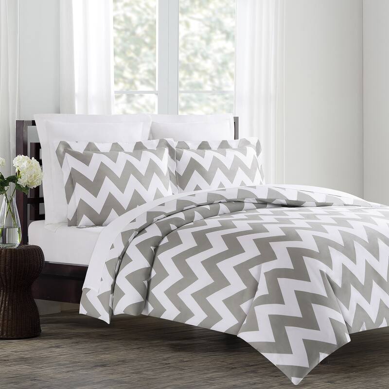 Echelon Home Chevron 3-piece Cotton Duvet Cover Set