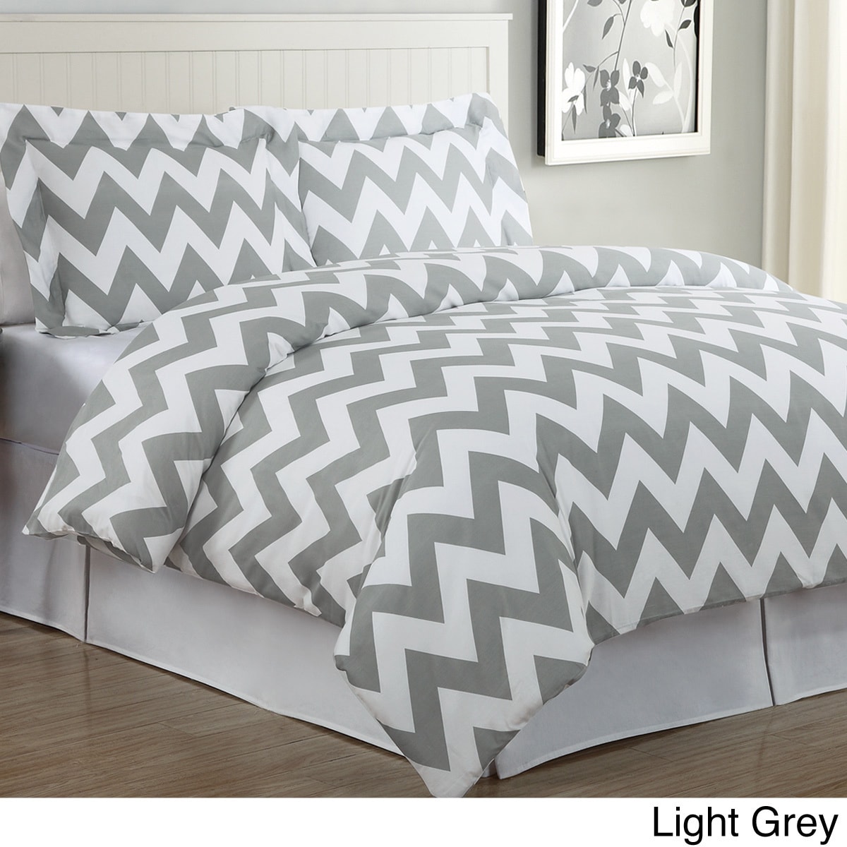 Lpc Chevron 3 piece Cotton Duvet Cover Set Grey Size King