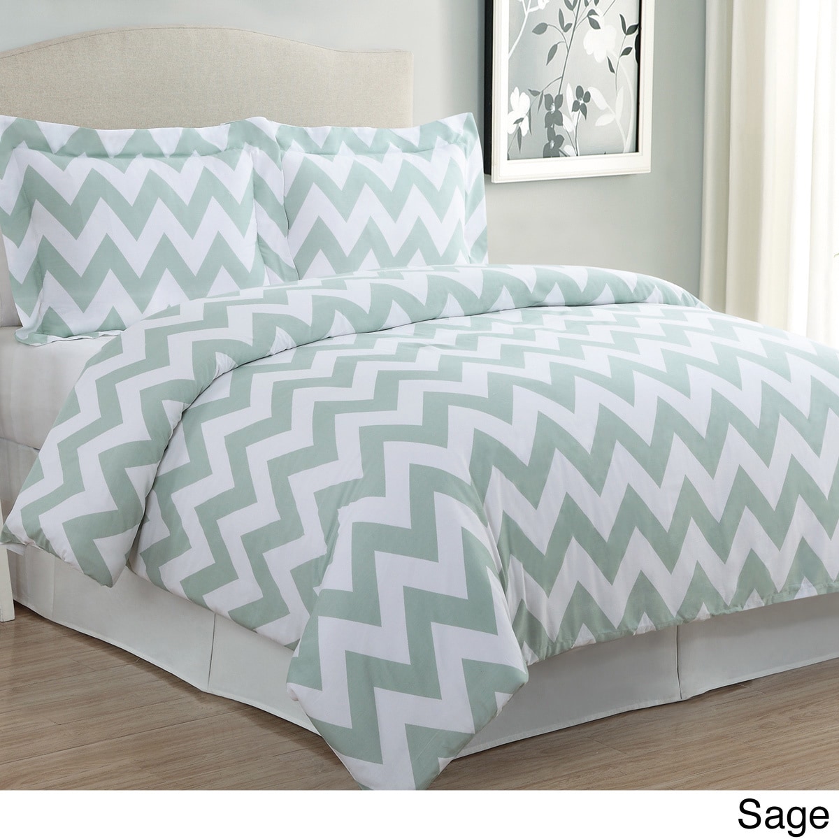 Lpc Chevron 3 piece Cotton Duvet Cover Set Green Size Full  Queen