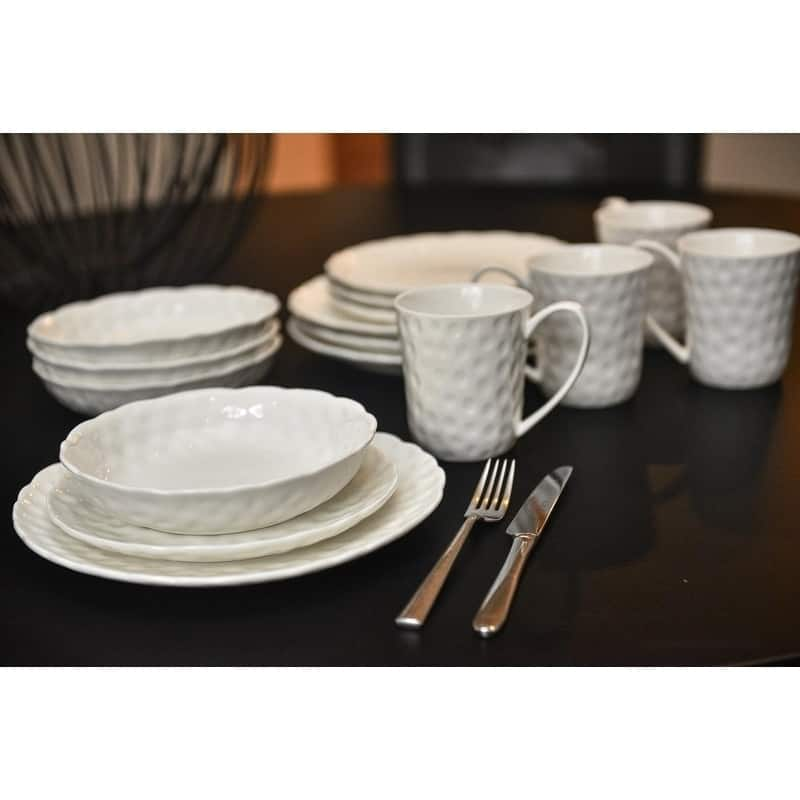 Red Vanilla Marble Round 16 Pc Dinner Set Service for 4