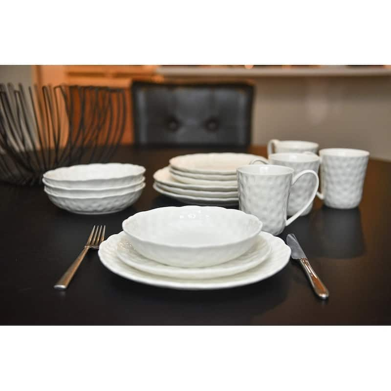 Red Vanilla Marble Round 16 Pc Dinner Set Service for 4