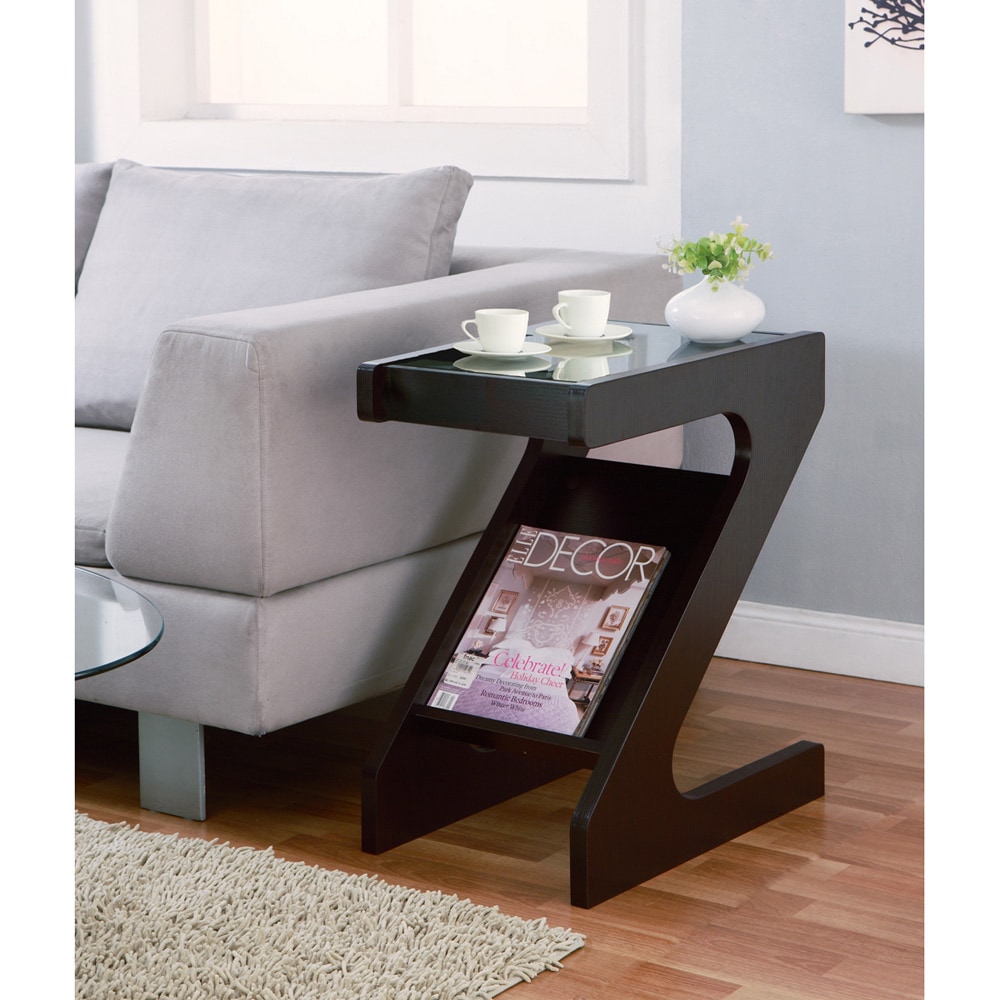 Furniture Of America Enzo Modern Black Tinted Tempered Glass Top Chairside end Table With Magazine Rack