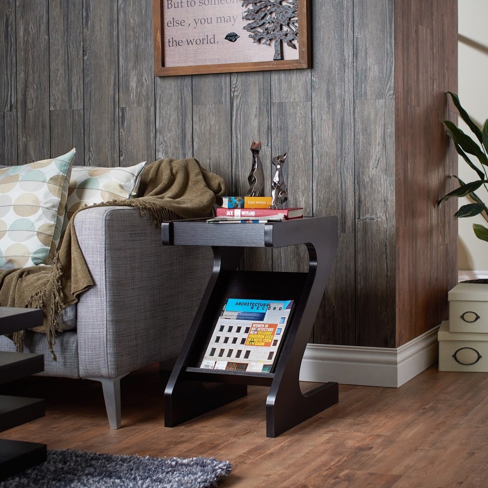 Furniture of America Enzo Modern Black Tinted Tempered Glass Top Chairside-End Table with Magazine Rack