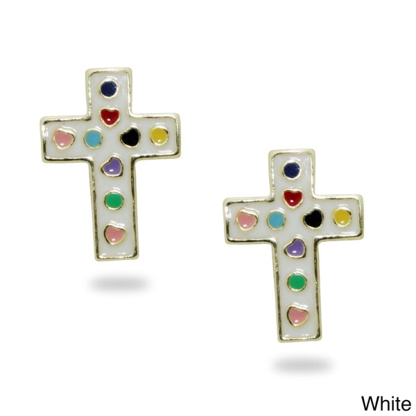 Junior Jewels 18k Gold Overlay Children's Enamel Cross Earrings Junior Jewels Children's Earrings