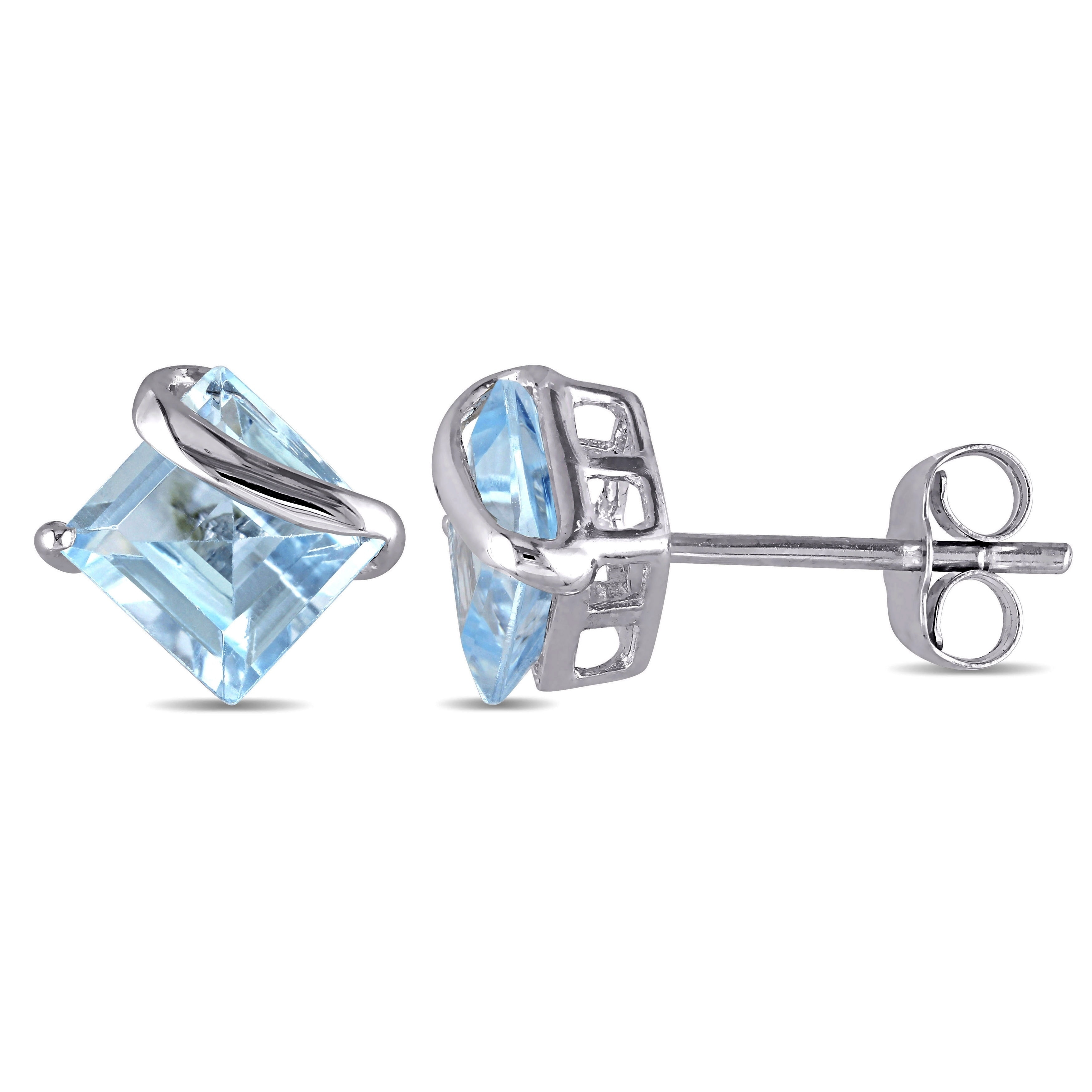 Miadora 10k White Gold Square-Cut Blue Topaz Stud Earrings Small | eBay