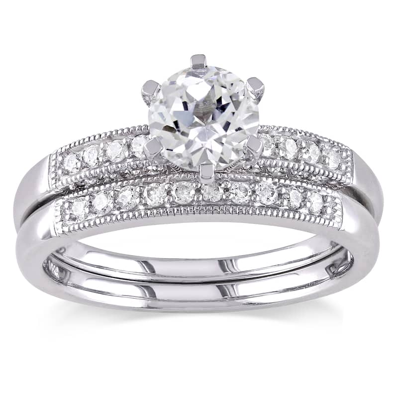 Miadora Created White Sapphire and 1/3ct TDW Diamond Bridal Set in 10k White Gold (G-H,I2-I3)