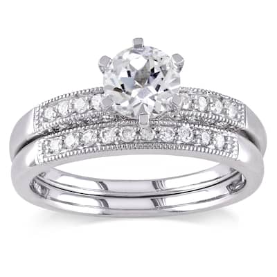 Miadora Created White Sapphire and 1/3ct TDW Diamond Bridal Set in 10k White Gold (G-H,I2-I3)