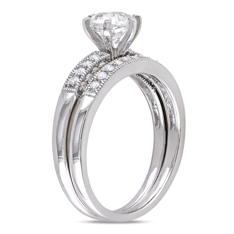 Miadora Created White Sapphire and 1/3ct TDW Diamond Bridal Set in 10k White Gold (G-H,I2-I3)