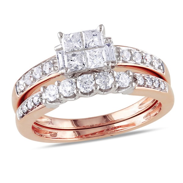 Miadora 14k Rose Gold 1ct TDW Diamond Bridal Ring Set (G H, I1 I2) Miadora Bridal Sets