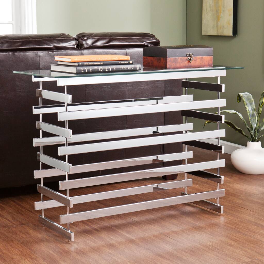 Hayes Chrome Glass Console/ Sofa Table