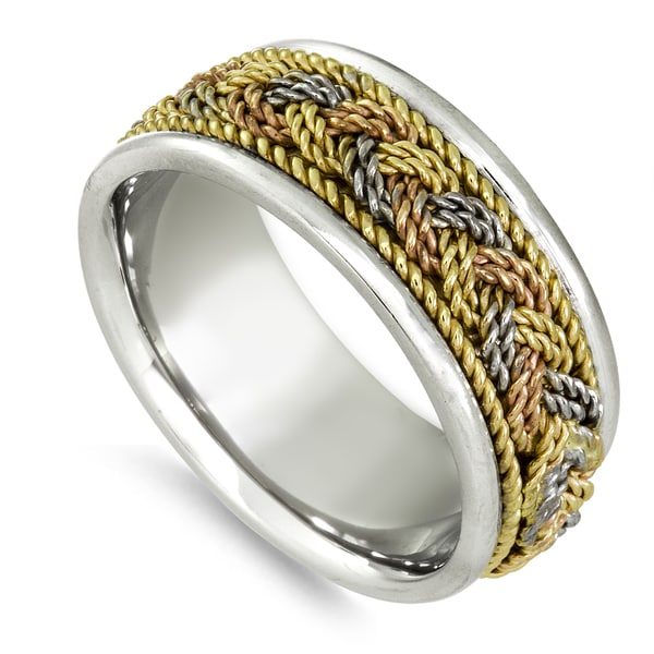 Shop 18k Tri-color Gold Twisted Rope Comfort-fit Wedding ... (600 x 600 Pixel)