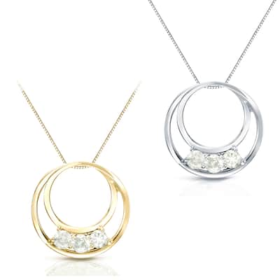 Auriya Modern 3-Stone Double Circle Diamond Necklace 1/2ct TDW 14k Gold (J-K, I1-I2)