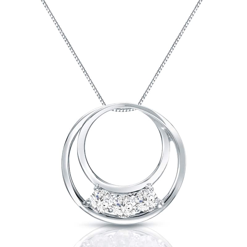 Auriya Modern 3-Stone Double Circle Diamond Necklace 1/2ct TDW 14k Gold (J-K, I1-I2) - White