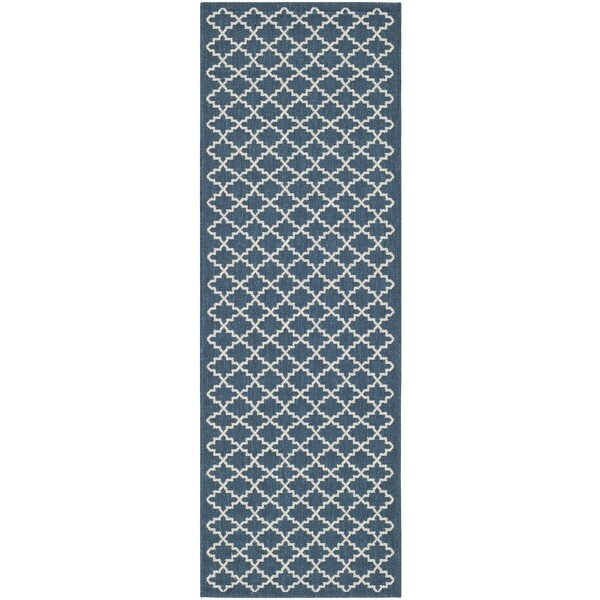 Safavieh Indoor/ Outdoor Courtyard Navy/ Beige Rug - 2'3 x 16'