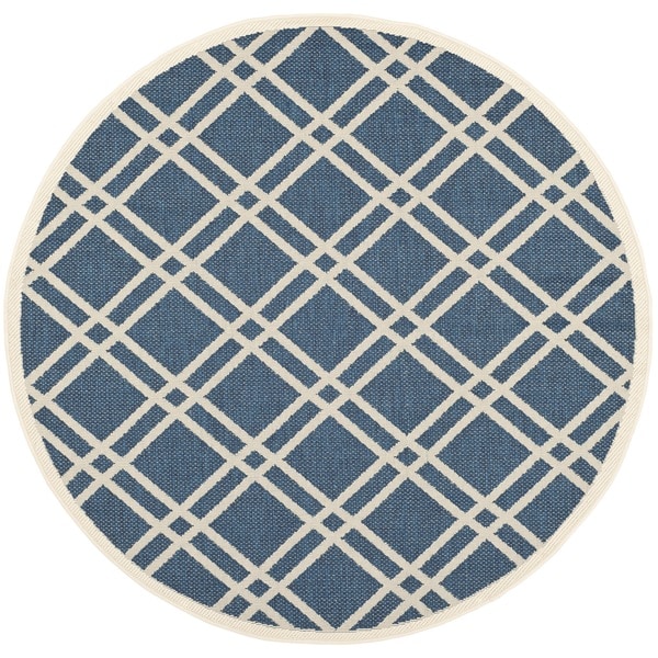 Safavieh Indoor/ Outdoor Courtyard Navy/ Beige Polypropylene Rug (4' Round) Safavieh Round/Oval/Square