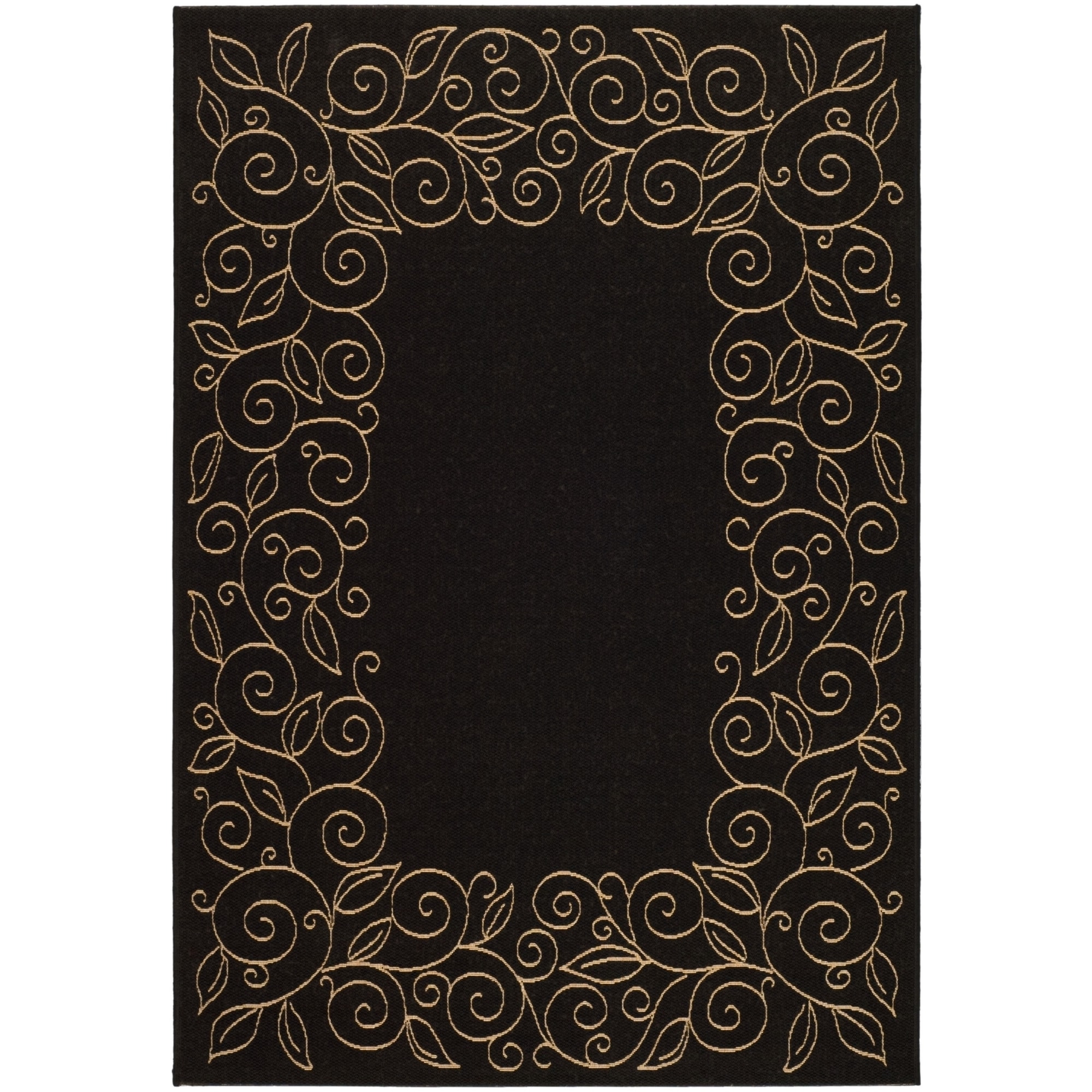 Safavieh Indoor/ Outdoor Courtyard Scroll Pattern Black/ Beige Rug (9 X 12)