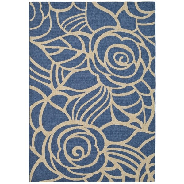 Safavieh Courtyard Roses Blue/ Beige Indoor/ Outdoor Rug - 9' x 12'