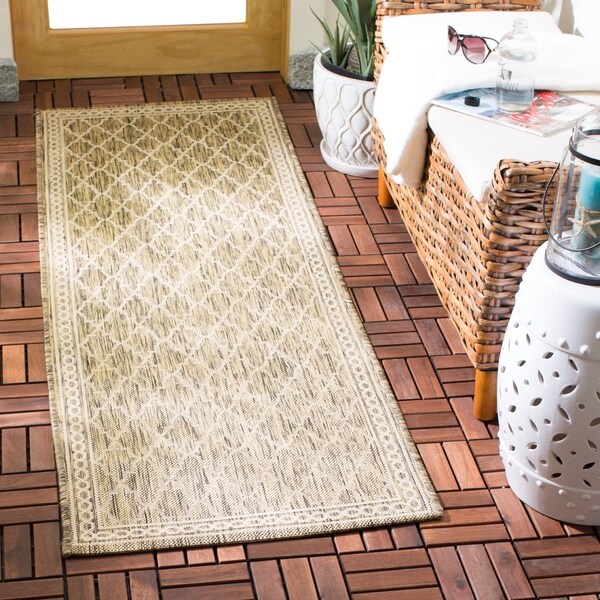 Safavieh Courtyard Trellis All-Weather Dark Beige/ Beige Indoor/ Outdoor Rug - 2'4" x 14'