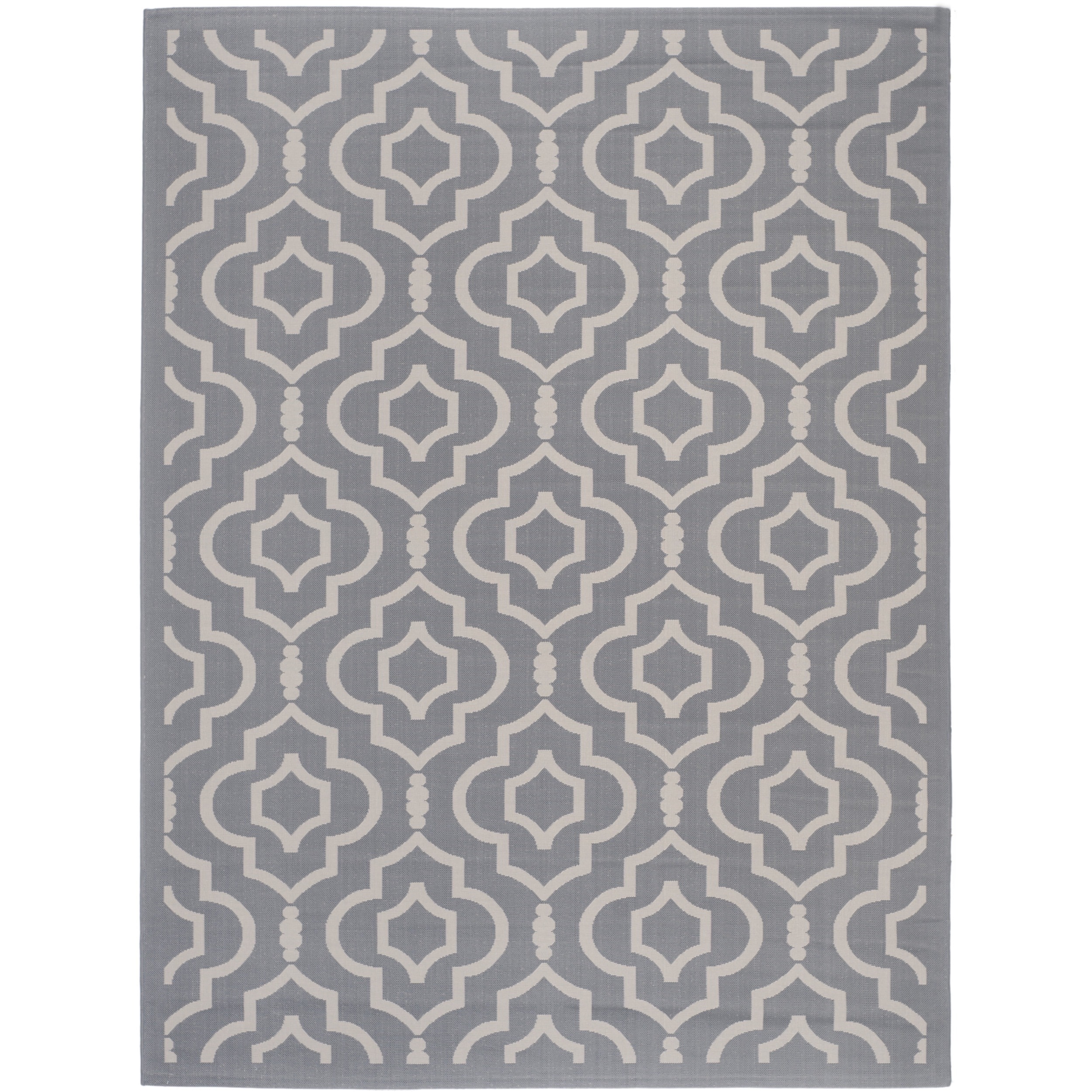 Safavieh Indoor/ Outdoor Courtyard Anthracite/ Beige Geometric Rug (53 X 77)