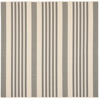 Safavieh Courtyard Stripe Grey Bone Indoor Outdoor Rug 4 Square Safavieh Courtyard Stripe Grey Bone Indoor Outdoor Rug 5 3 Square