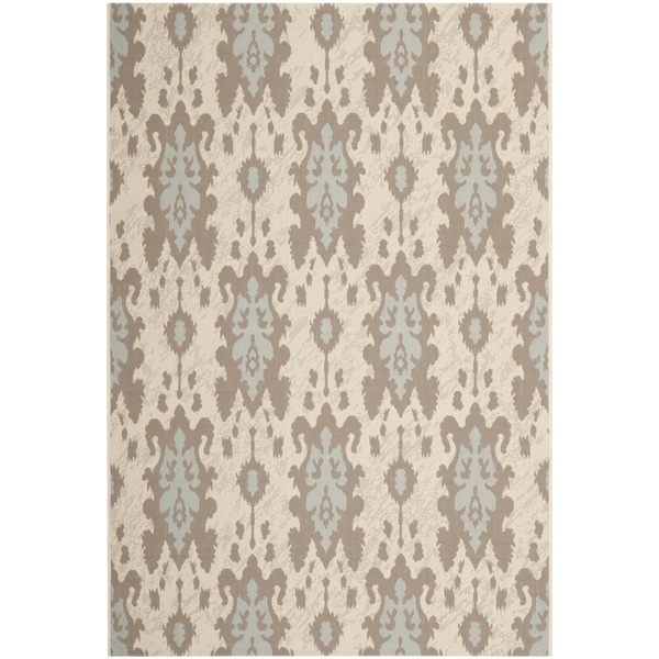 Safavieh Indoor/ Outdoor Courtyard Beige/ Aqua Weft Rug (53 x 77)