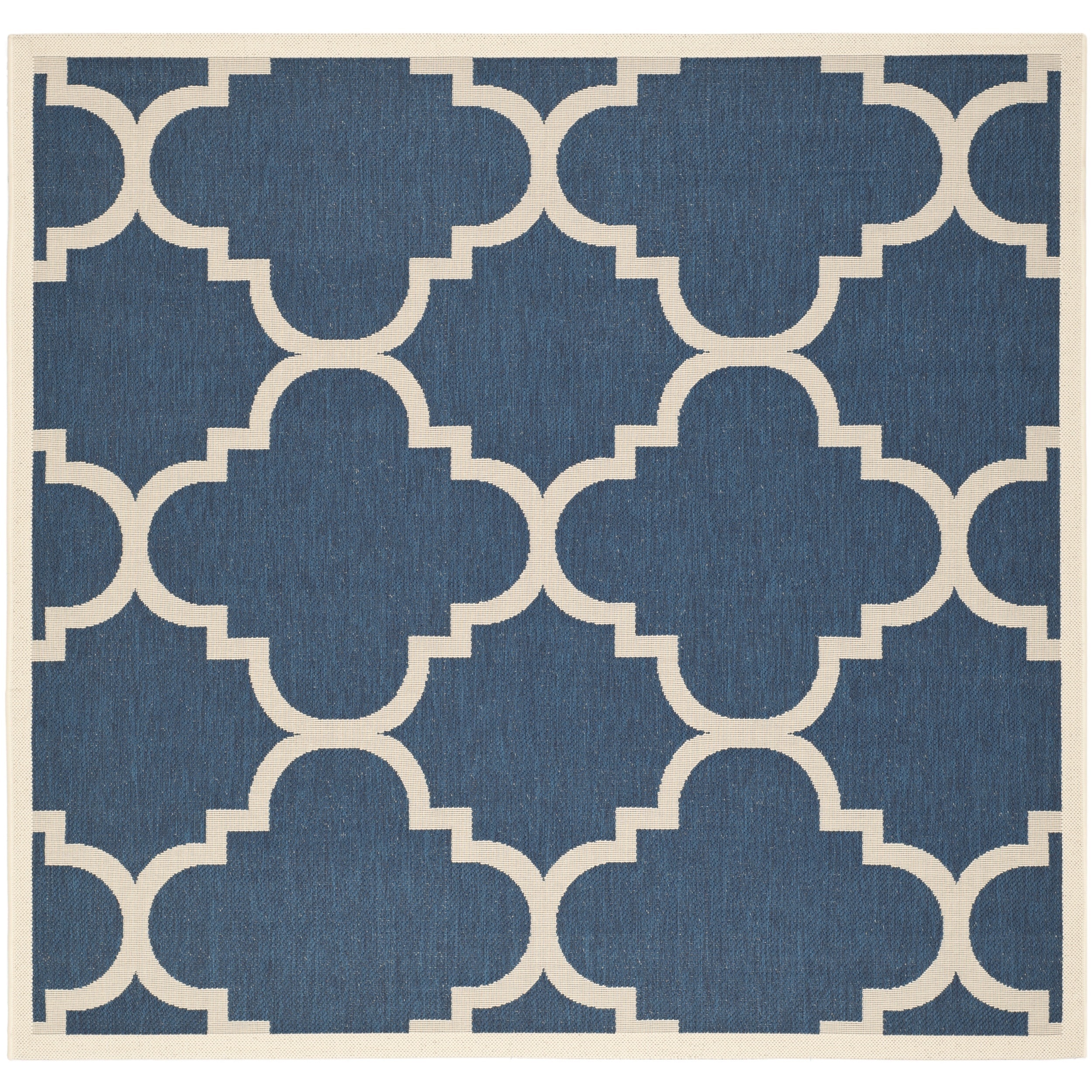 Safavieh Contemporary Indoor/ Outdoor Courtyard Navy/ Beige Rug (53 Square)